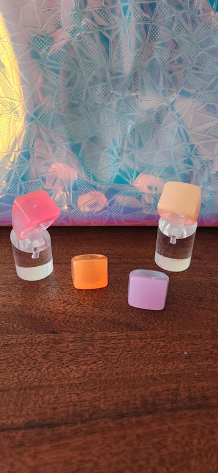 Lot x4 Bagues Plastique Multicolores Taille 66