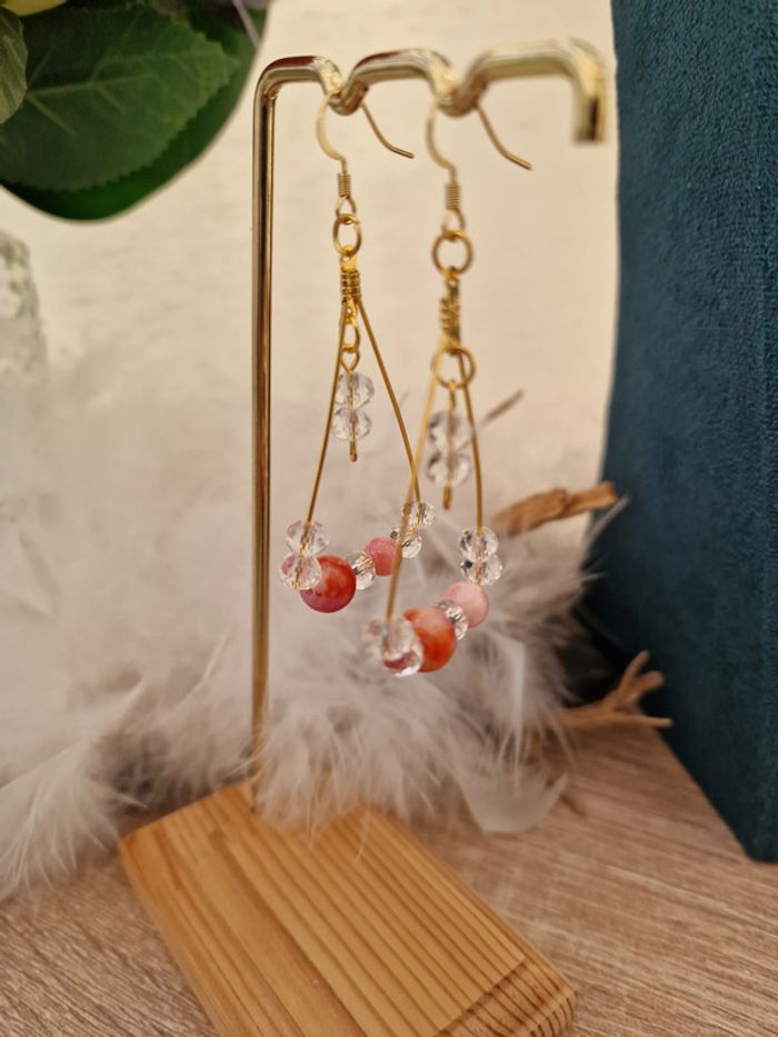 Boucles D'oreilles Cornaline Cristal Acier - photo numéro 4