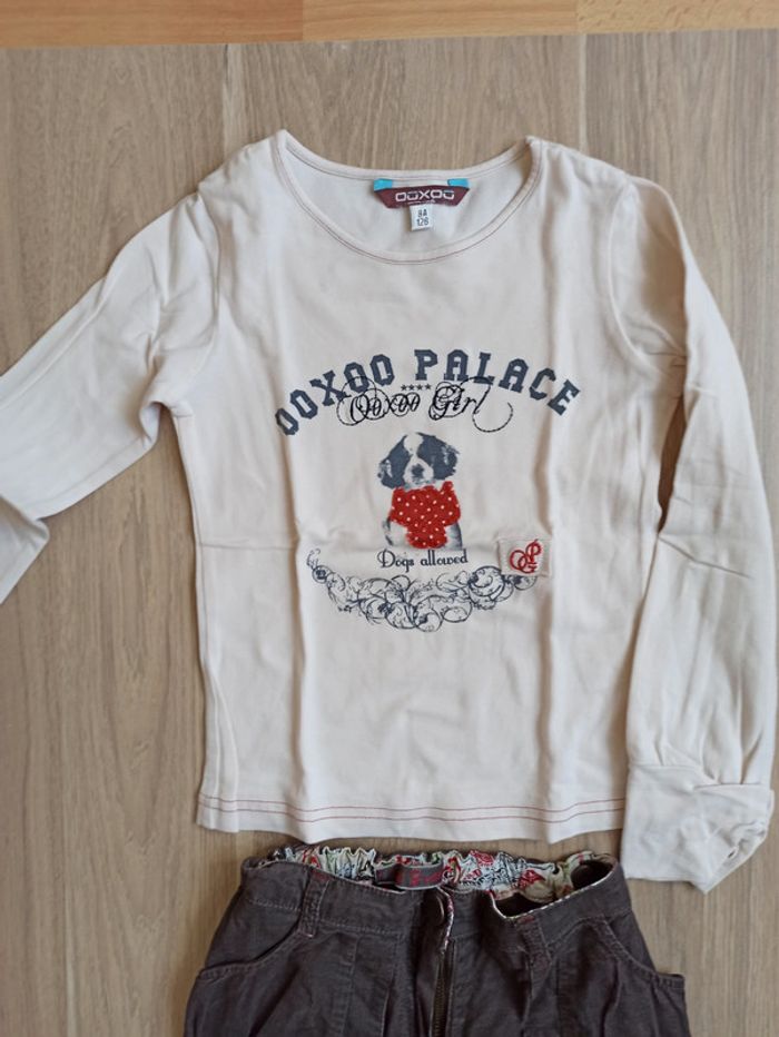 T-shirt ooxoo petit chien 8 ans et pantalon jean Lisa rose 6 ans - photo numéro 2