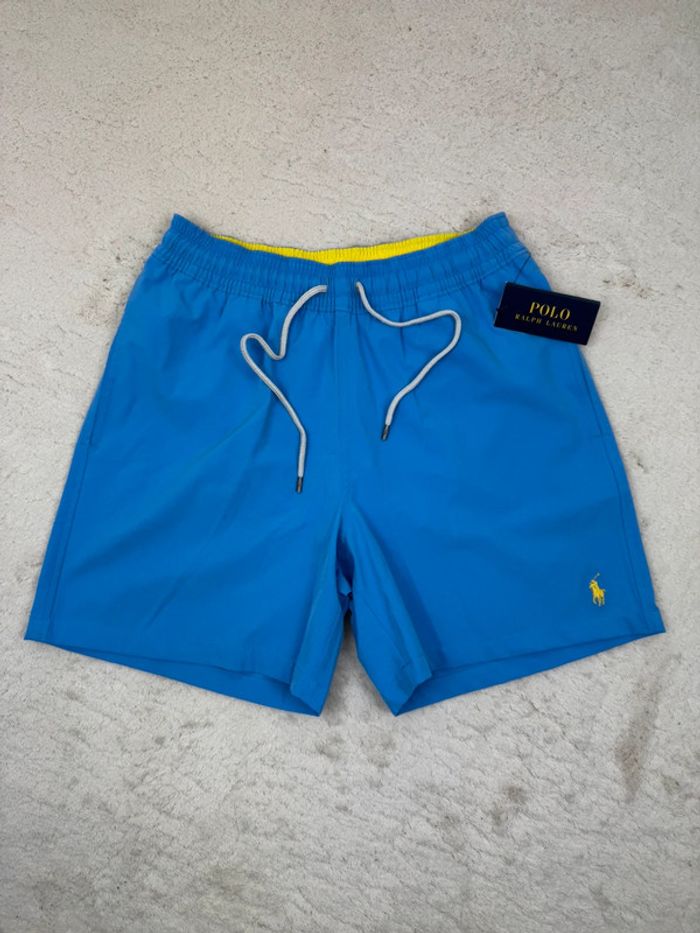 Short de Bain Ralph Lauren Bleu Uni Logo Brodé Neuf Taille S
