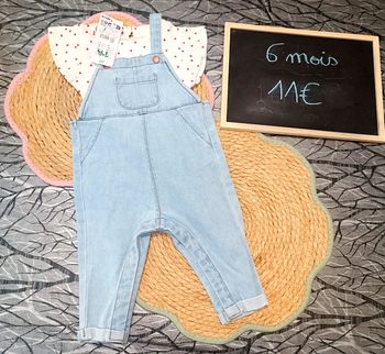 Ensemble salopette+t shirt coeur