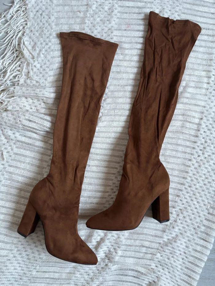 Cuissardes femme en daim marron bouts pointus taille 38