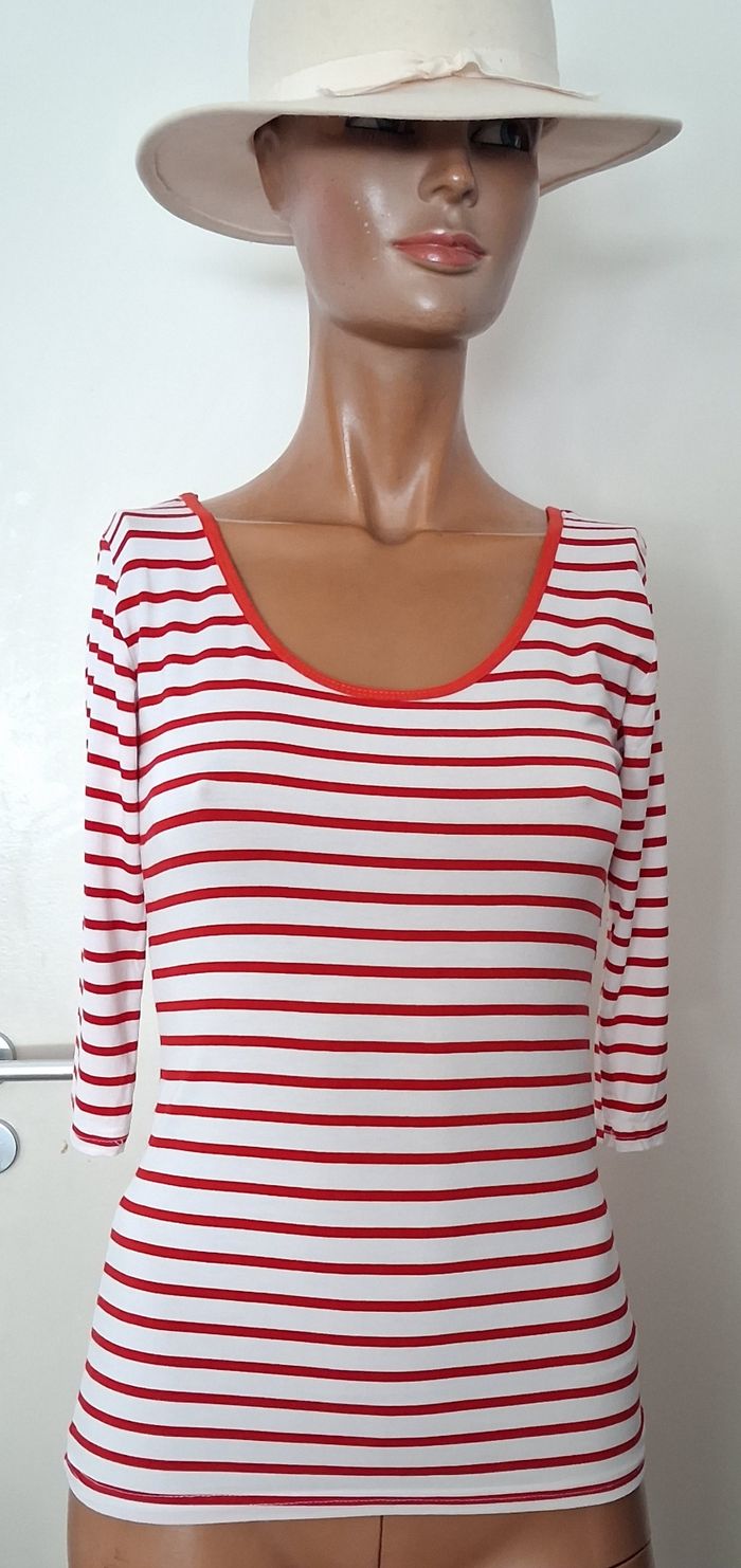 Top marinière rouge blanc Made in Italy manches 3/4 - photo numéro 3