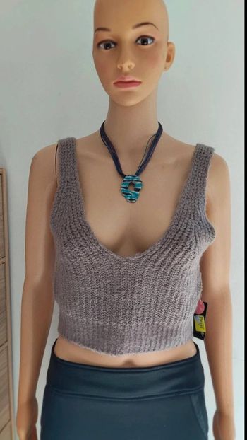 Top haut débardeur court effet tricoté taupe taille xs/s
