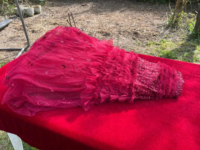 Robe longue Rouge voile paillettes jupon froufrou T 40 - photo numéro 17