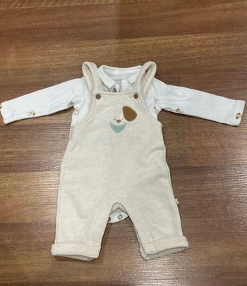 Ensemble salopette + body manches longues motif chien 