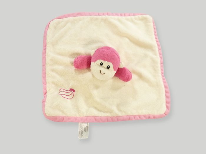 Doudou singe carré plat velours rose écru Zeeman 25 cm - photo numéro 2