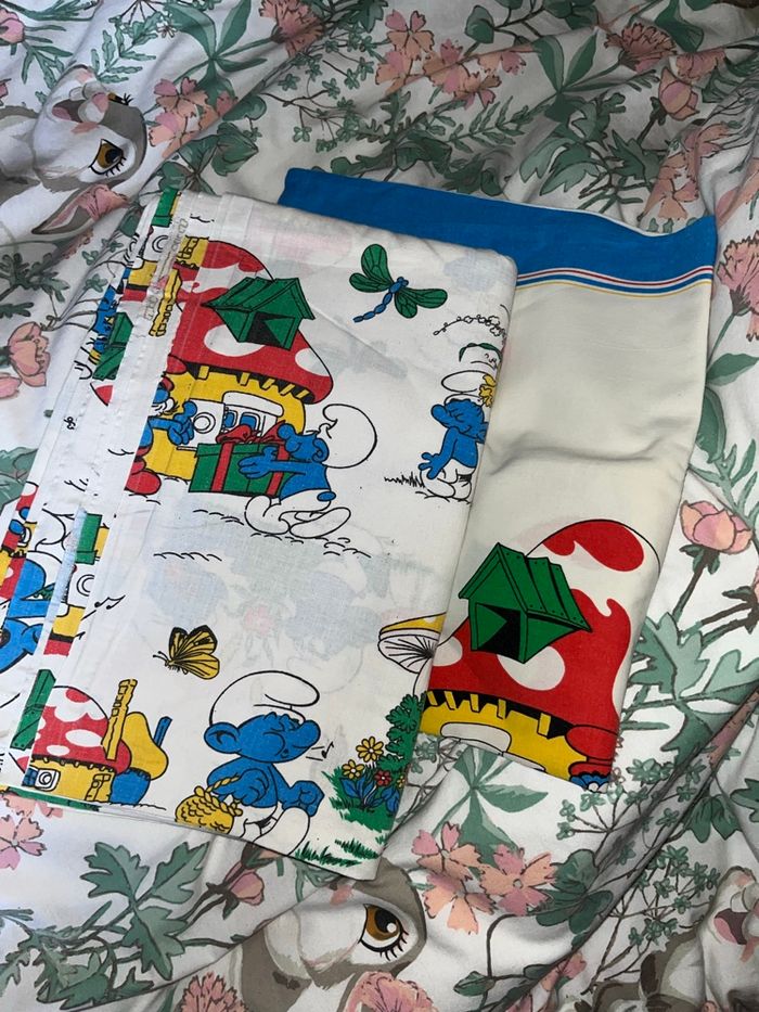 Lot drap + oreiller les Schtroumpfs