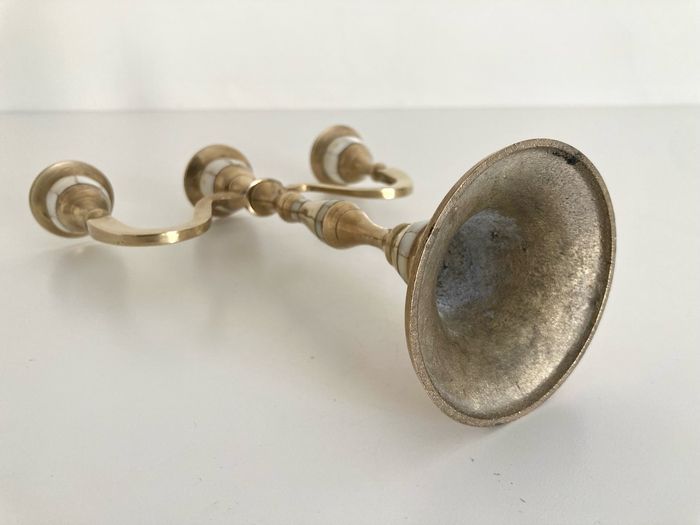 Chandelier 3 branches - Bougeoir en laiton et nacre / Vintage - photo numéro 7