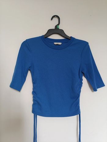 Top bleu côtelé froncé côtés Pigalle XS vintage