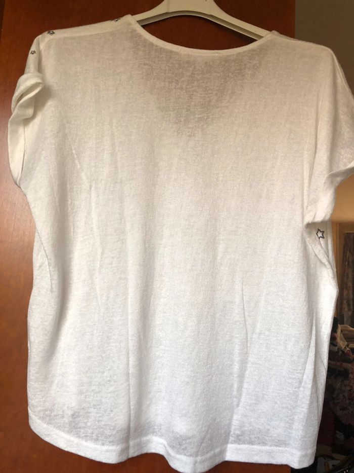 T-shirt blanc col v Peace and Love neuf - photo numéro 4