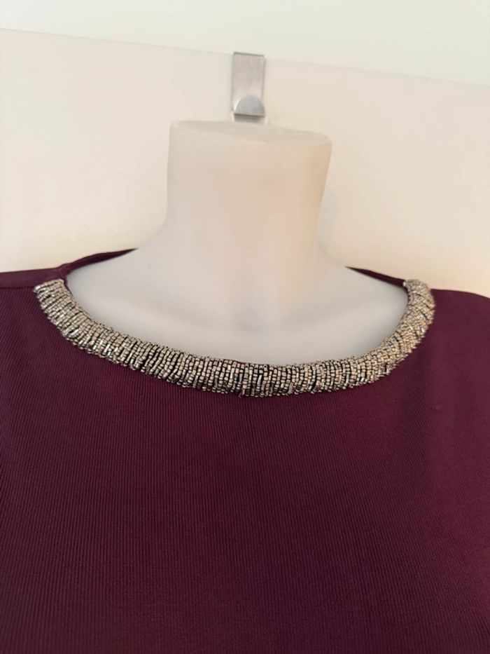 Robe bordeaux avec perles au col Esprit - photo numéro 3
