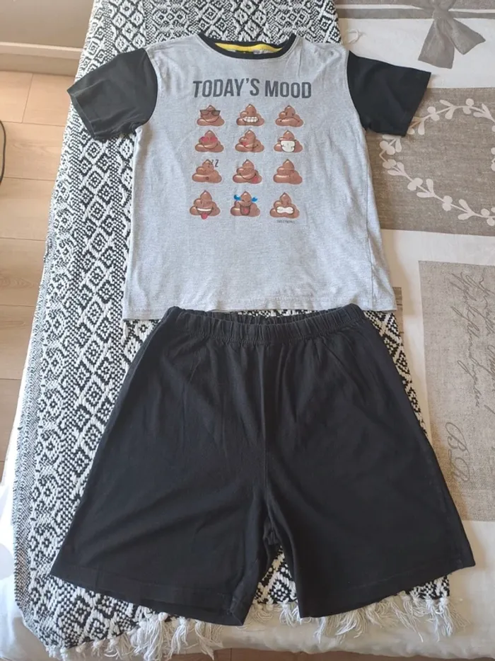 Pyjama 14 ans fille tbe noir et gris smiley word - photo numéro 4
