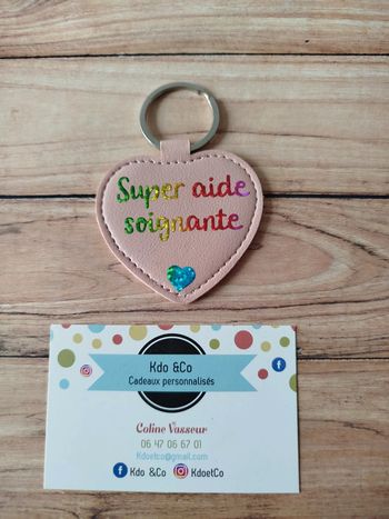Porte-clé similicuir coeur super aide soignante