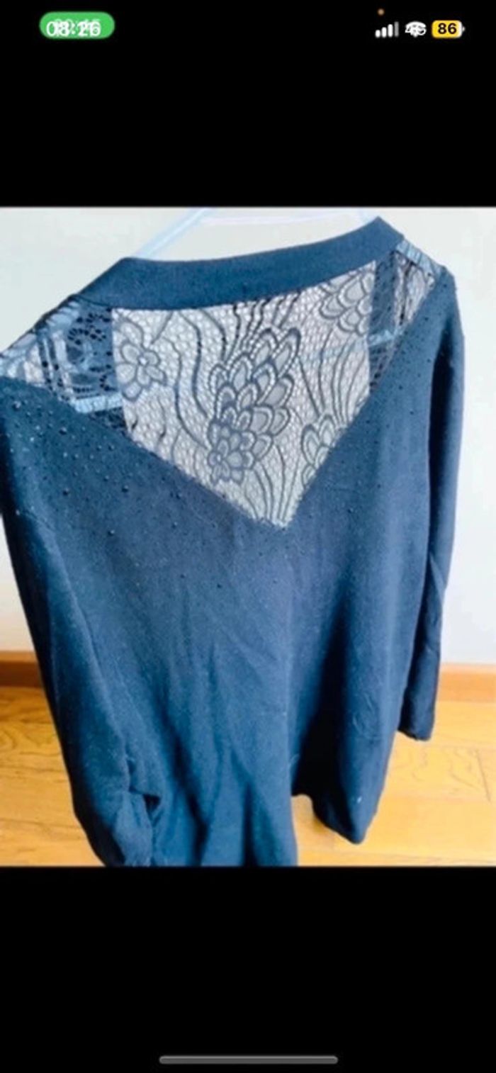Sublime pull manche longue gilet noir breal avec dentelle - photo numéro 2