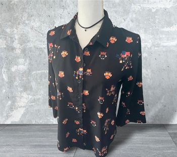 Chemise noire imprimée motifs hiboux colorés taille unique jusqu’au 40