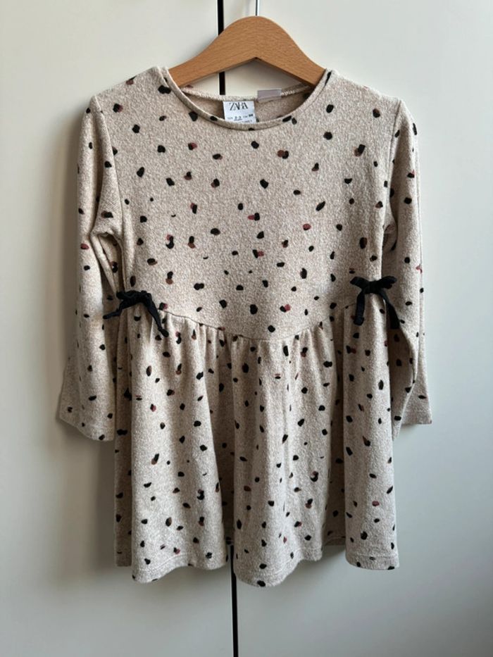 Robe ML beige douce avec pois marrons/noirs - Taille 3 Ans - photo numéro 2