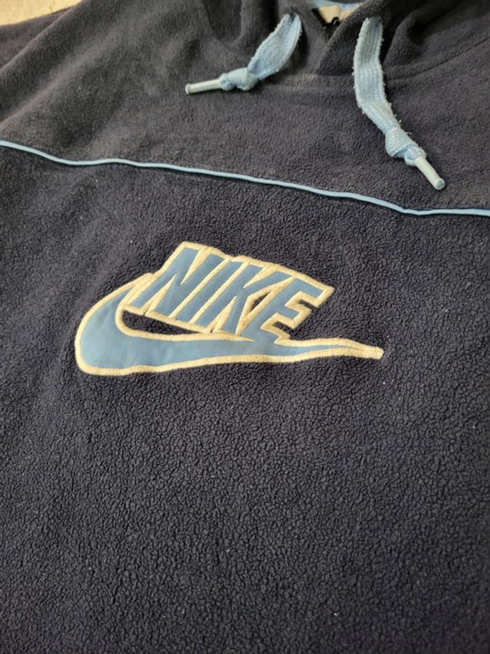 Sweat à capuche / Hoodie Nike polaire vintage bleu marine logos brodés - XL - photo numéro 7