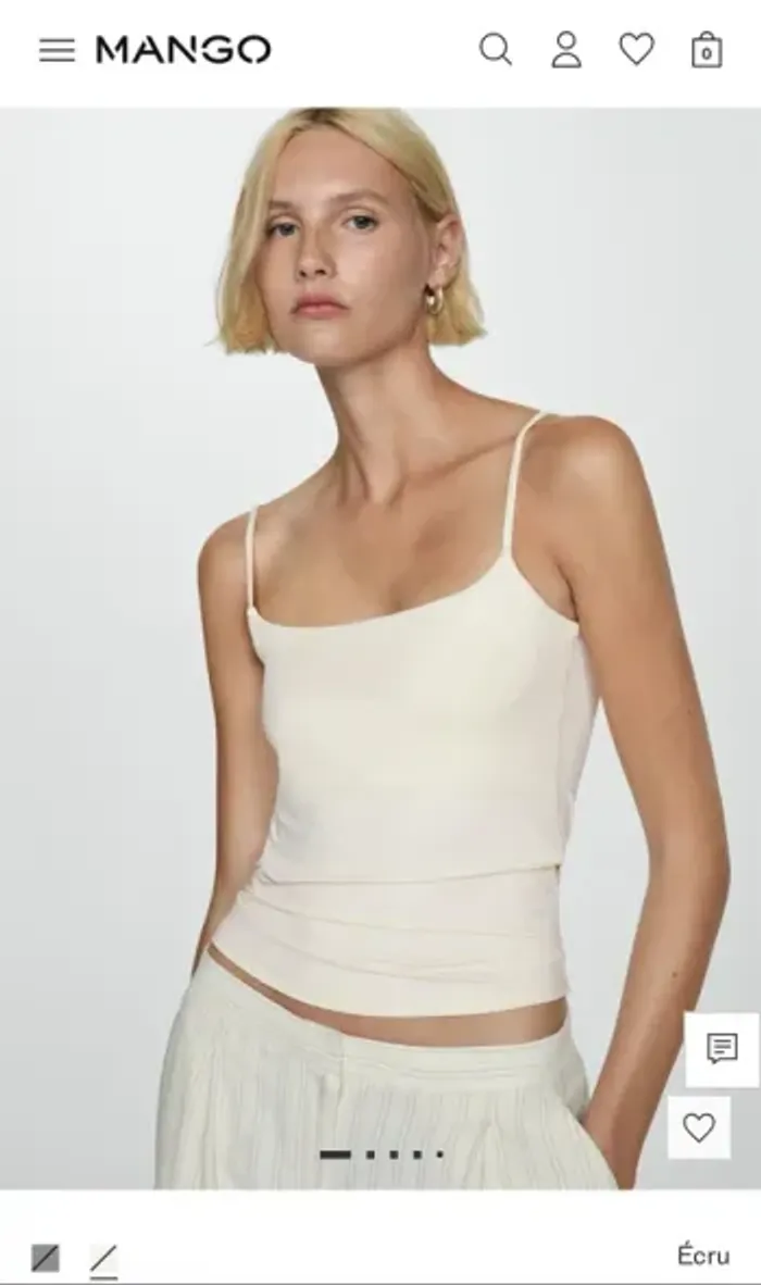 Top Slim Fit Bretelles fines - -Débardeur écru Mango - Taille M - Neuf avec étiquette - photo numéro 5