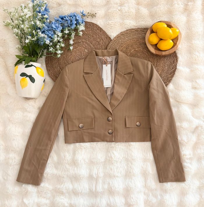 Blazer court marron rayé Rinascimento taille M