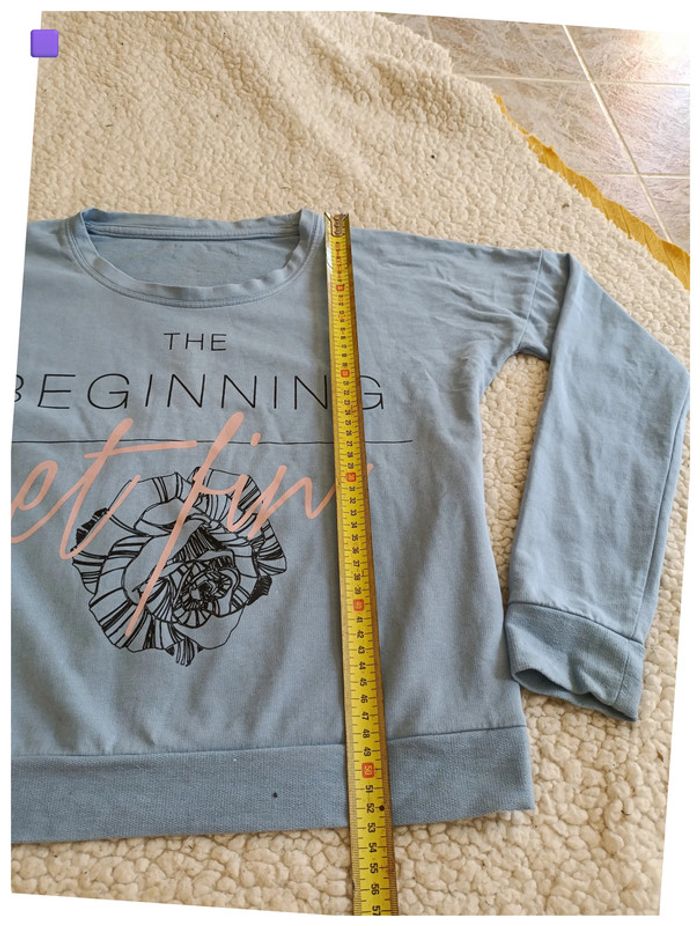 Sweat bleu pastel imprimé The beginning et fin – casual doux - photo numéro 4