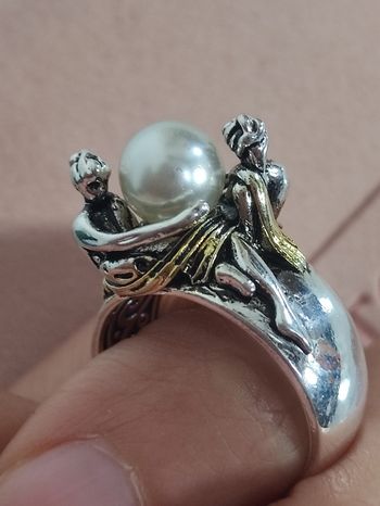 Bague argentée originale perle femmes romantisme 7 17.3mm neuve avec pochette