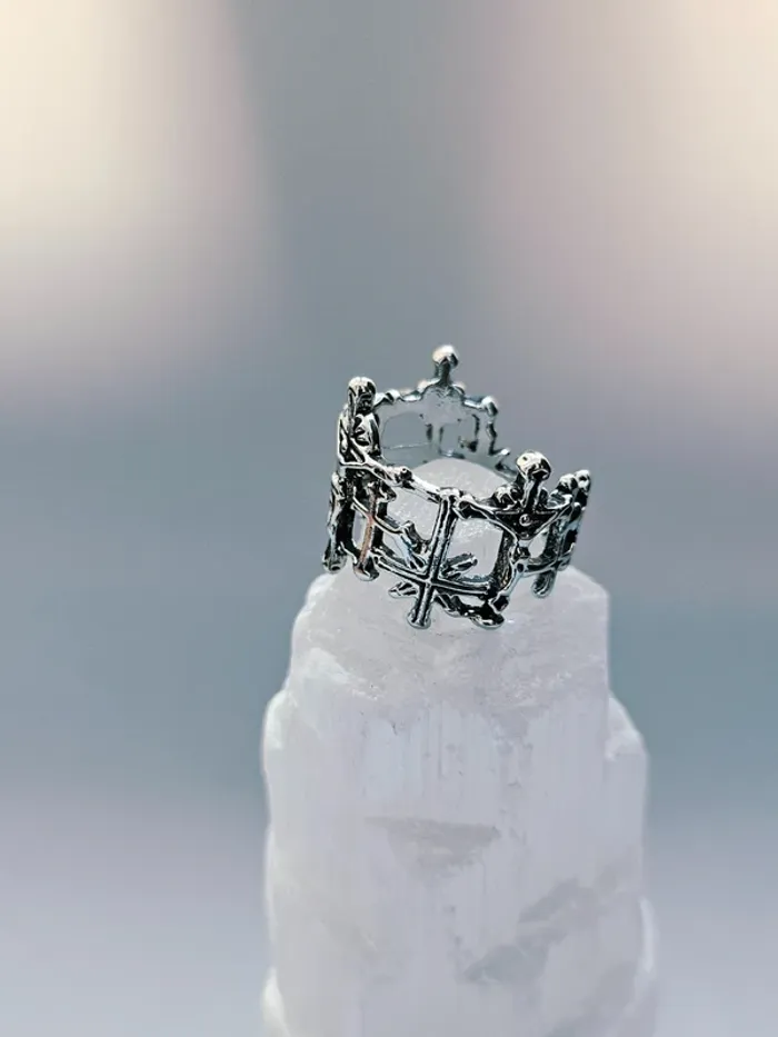 Bague acier inoxydable ajourée motifs croix - photo numéro 2