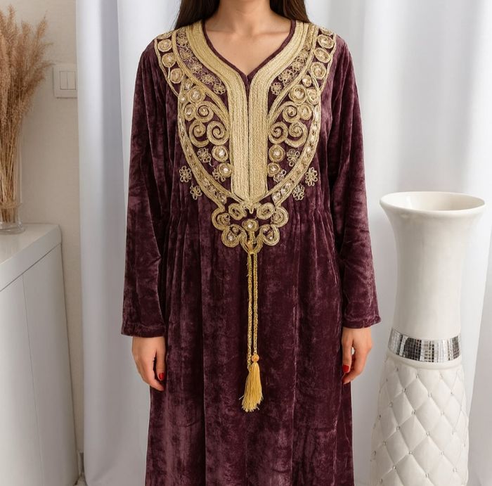 Robe maison en velours avec deux poches - photo numéro 4