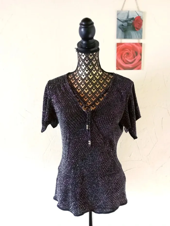 🌸Blouse pailletée, manches originales, M&S , taille M 38