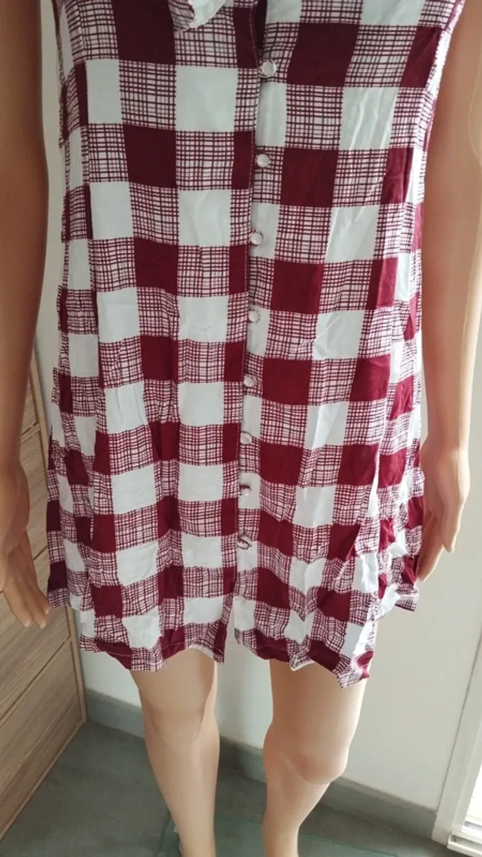 Top haut tunique blouse bordeaux blanc taille xs femme - photo numéro 6