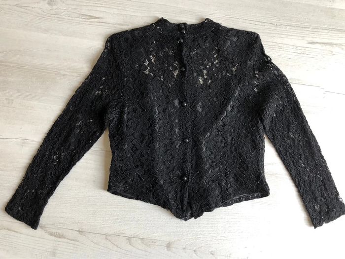 AN12:Haut en dentelle vintage noir chiné blanc T38/40 - photo numéro 5