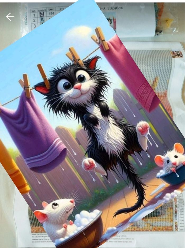 Diamond painting chat qui sèche #S027