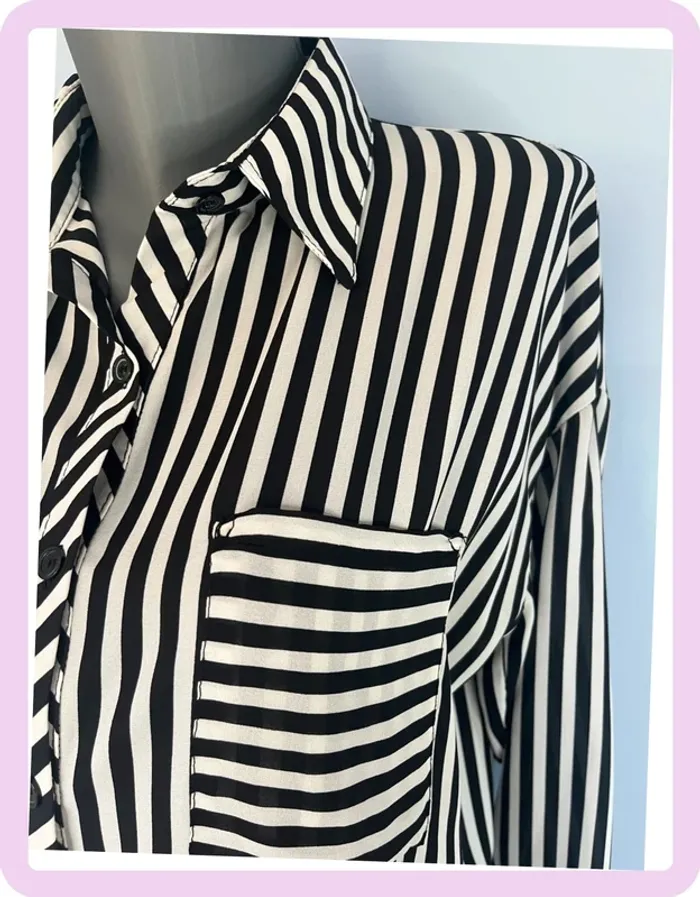 Chemise rayée noir & blanc Lily White – taille M/L – coupe asymétrique tendance - photo numéro 2