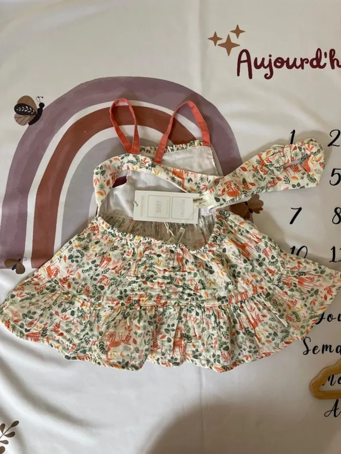 Robe + bandeau bébé fille – 3 mois / 60 cm – Orchestra 🦁(neuf avec étiquette) - photo numéro 3
