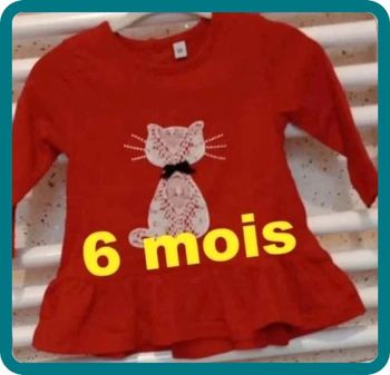 Robe rouge motif chat en dentelle Taille 6 mois