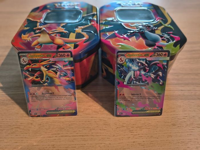 Lot de cartes Pokémon Méga Dracaufeu ex (x et y) + boîte métallique