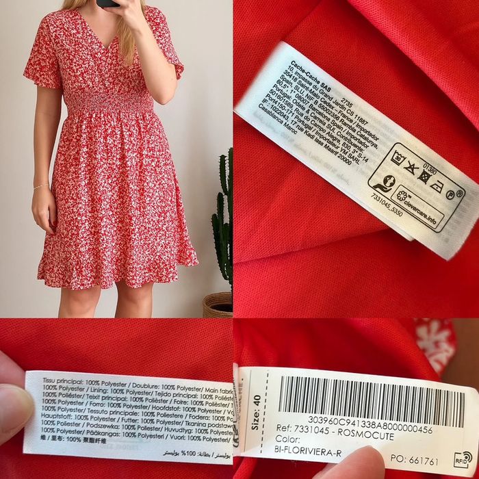 Robe courte rouge imprimé floral blanc Cache Cache taille 40 - photo numéro 6