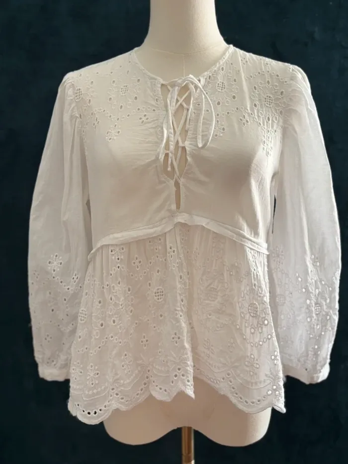 Blouse bohème brodée Zara M – style romantique vintage coton léger