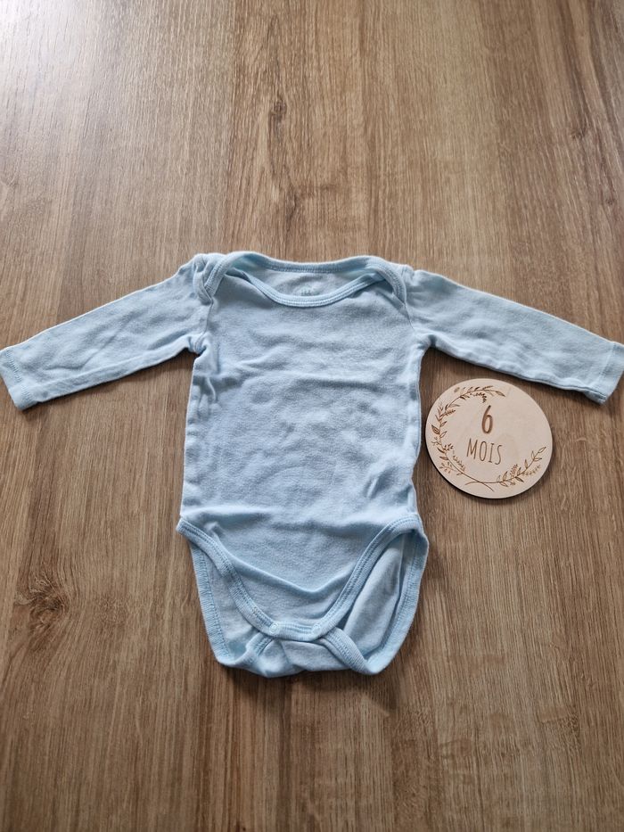 Body Bébé Manches Longues Tex - Uni Bleu Layette - 6 Mois (68 cm)