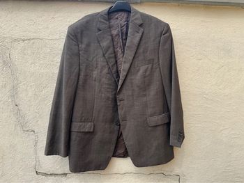 Blazer / Veste de costume Gris Marron ligne bleu Homme - Taille 46 - Détail carreaux et lignes