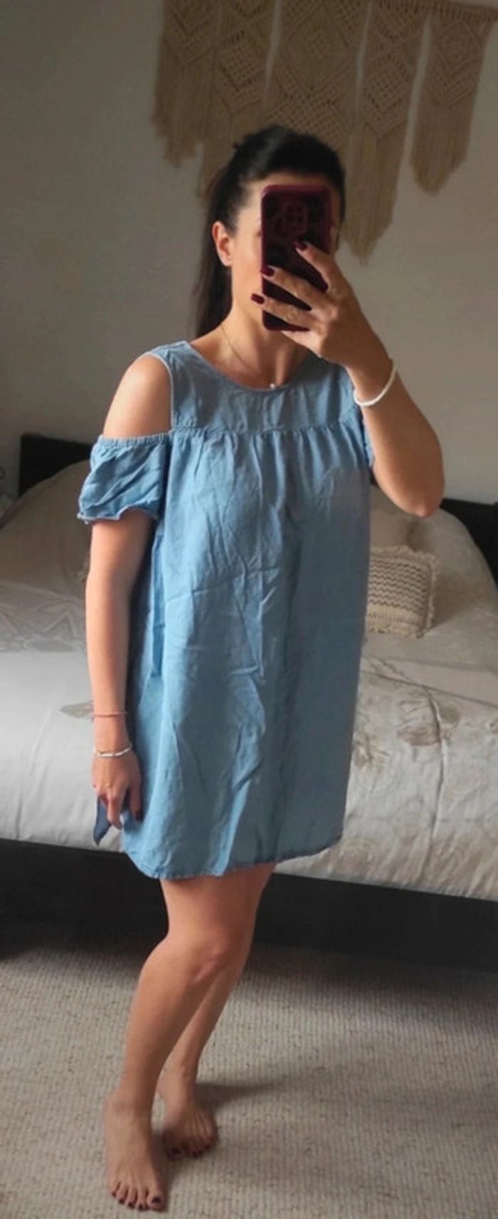 Robe combishort Zara Basic M bleu clair jeans tendance - photo numéro 2