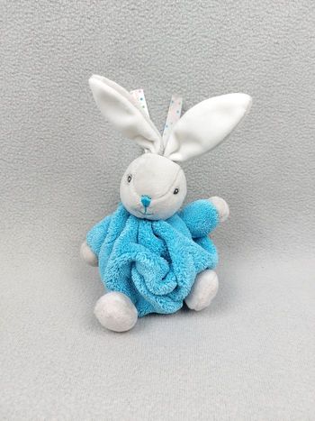 Doudou peluche lapin gris blanc bleu turquoise KALOO 2014 série plume 20 cm sos doudou