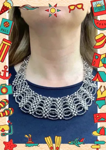 Collier imposant perles argentées