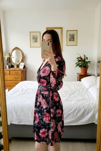 Robe courte rouge volantée décolleté v noué imprimé fleuri - Taille S
