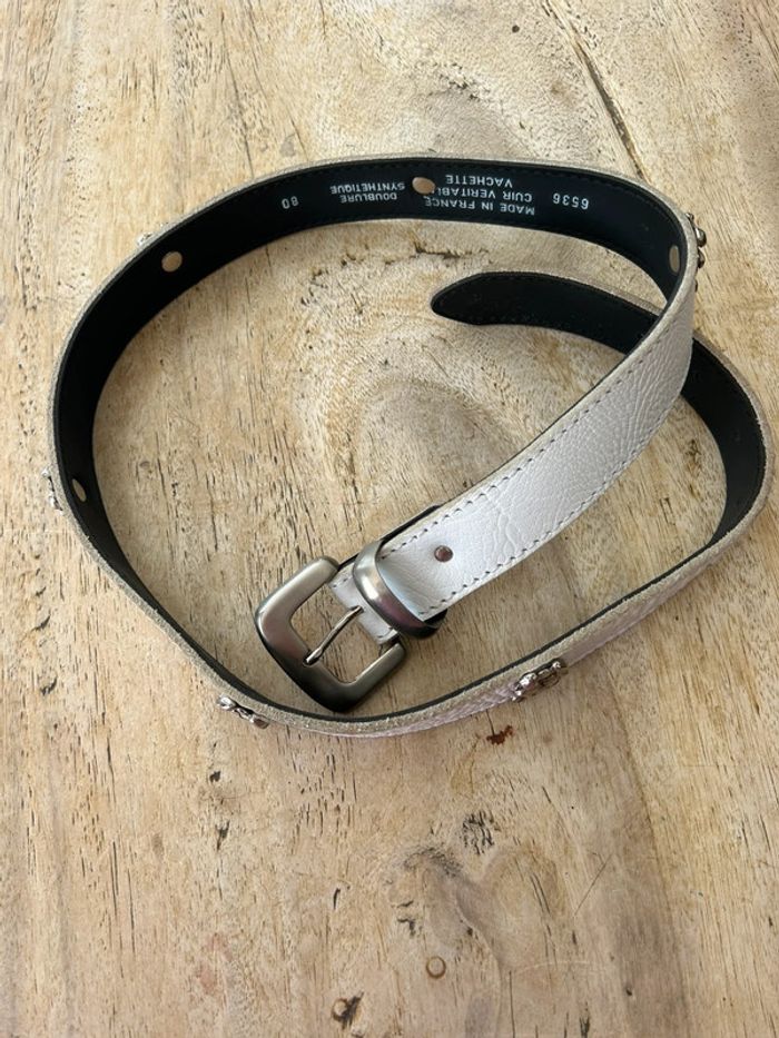 Ceinture cuir blanc ourson vintage - photo numéro 2