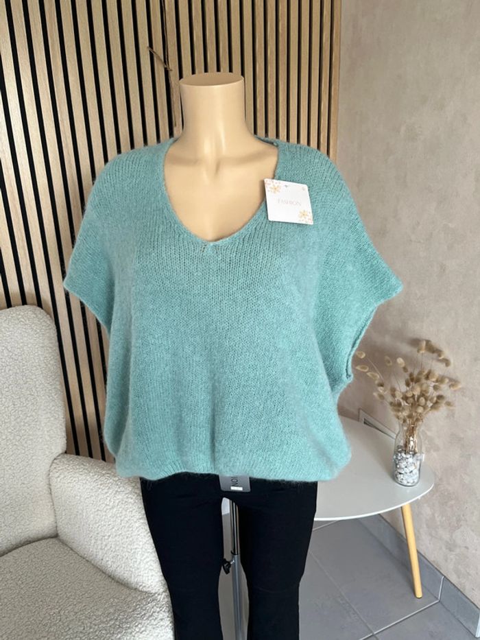 Pull vert d’eau laine et mohair - photo numéro 2