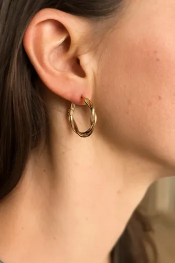 Jolie paire de petits anneaux, créoles torsadés dorés – Neufs