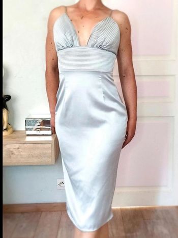 Robe  crayon empire  -  Satin  - gris  argenté - House  of  CB  - S=XS  actuel  - Neuve