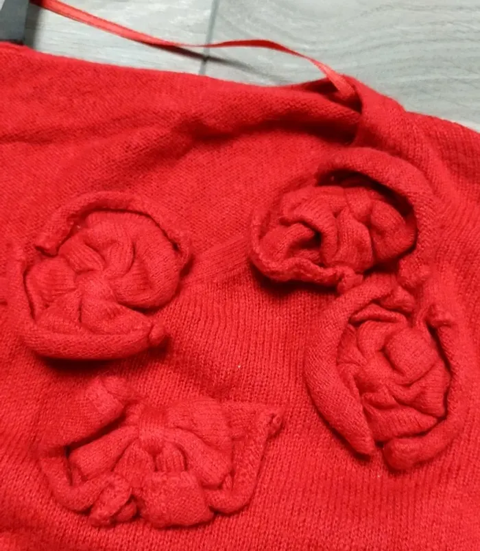 Pull blouse manches longues rouge laine nœuds M 38 Naf Naf - photo numéro 3