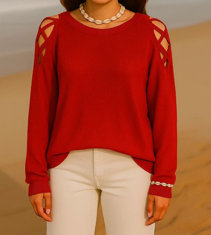 Pull rouge ajouré vintage